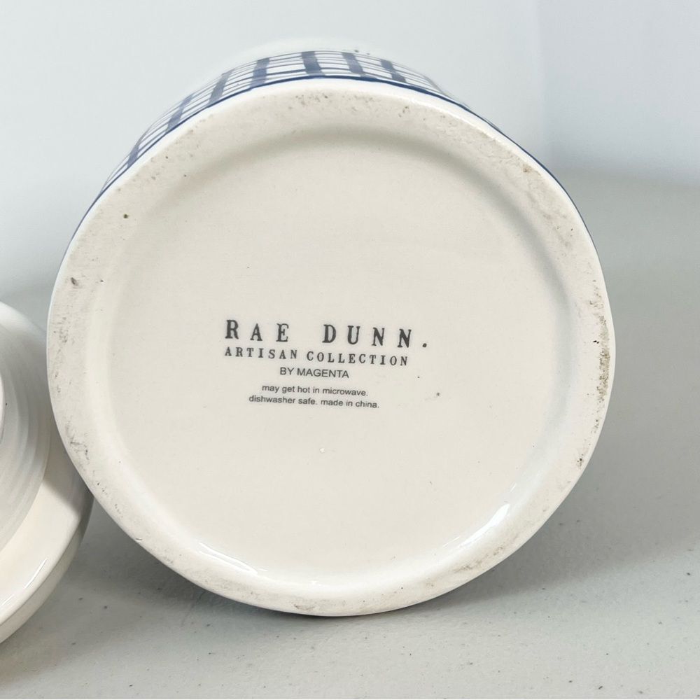 Rae Dunn Sweets Ceramic Canister Jar W/ Lid Blue Gingham Artisan Collection - Picture 8 of 9